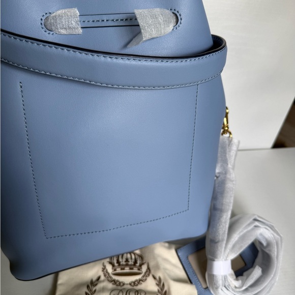 Ralph Lauren Dusty Blue Leather Drawstring Tote